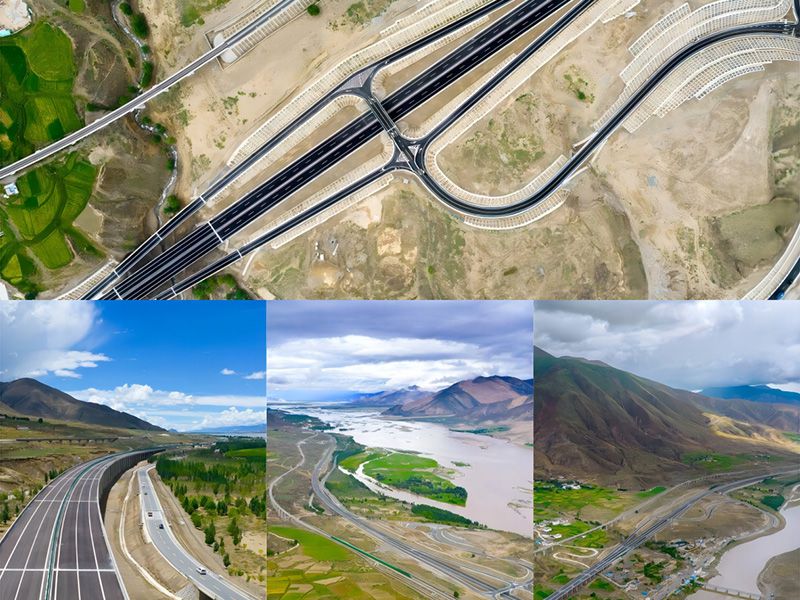 Tibet Motorway Tunnel Bracket on the Snowy Plateau and River